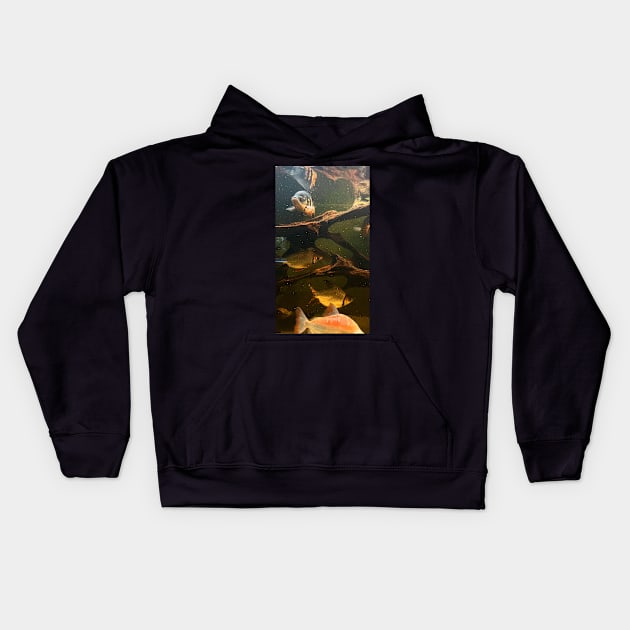 Gold fish in the water Kids Hoodie by taya-stdnk